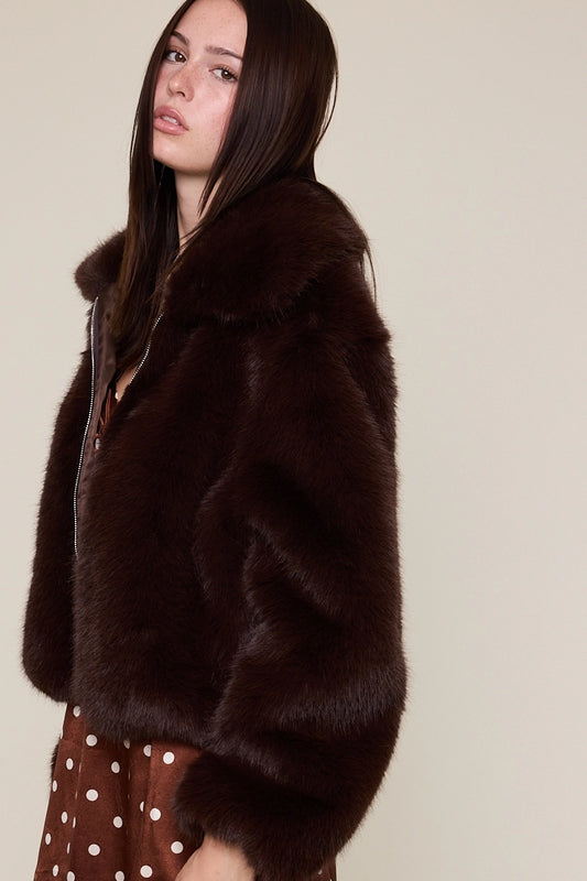 Cozy Faux Fur Jacket- Chocolate