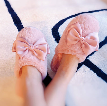 Pink Satin Bow Slippers