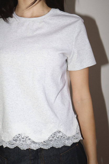 Grey Lace Trim Tee