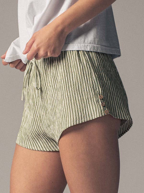 Crinkle Stripe Shorts- Green