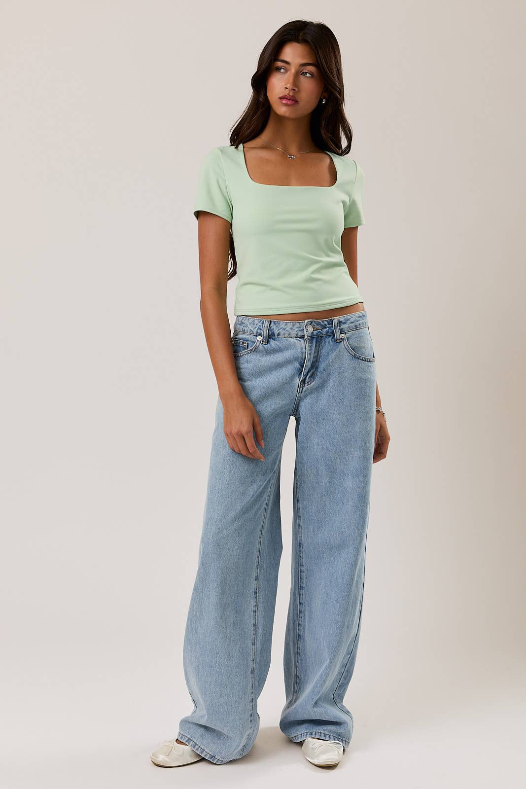 Square Neck Basic Tee- Mint