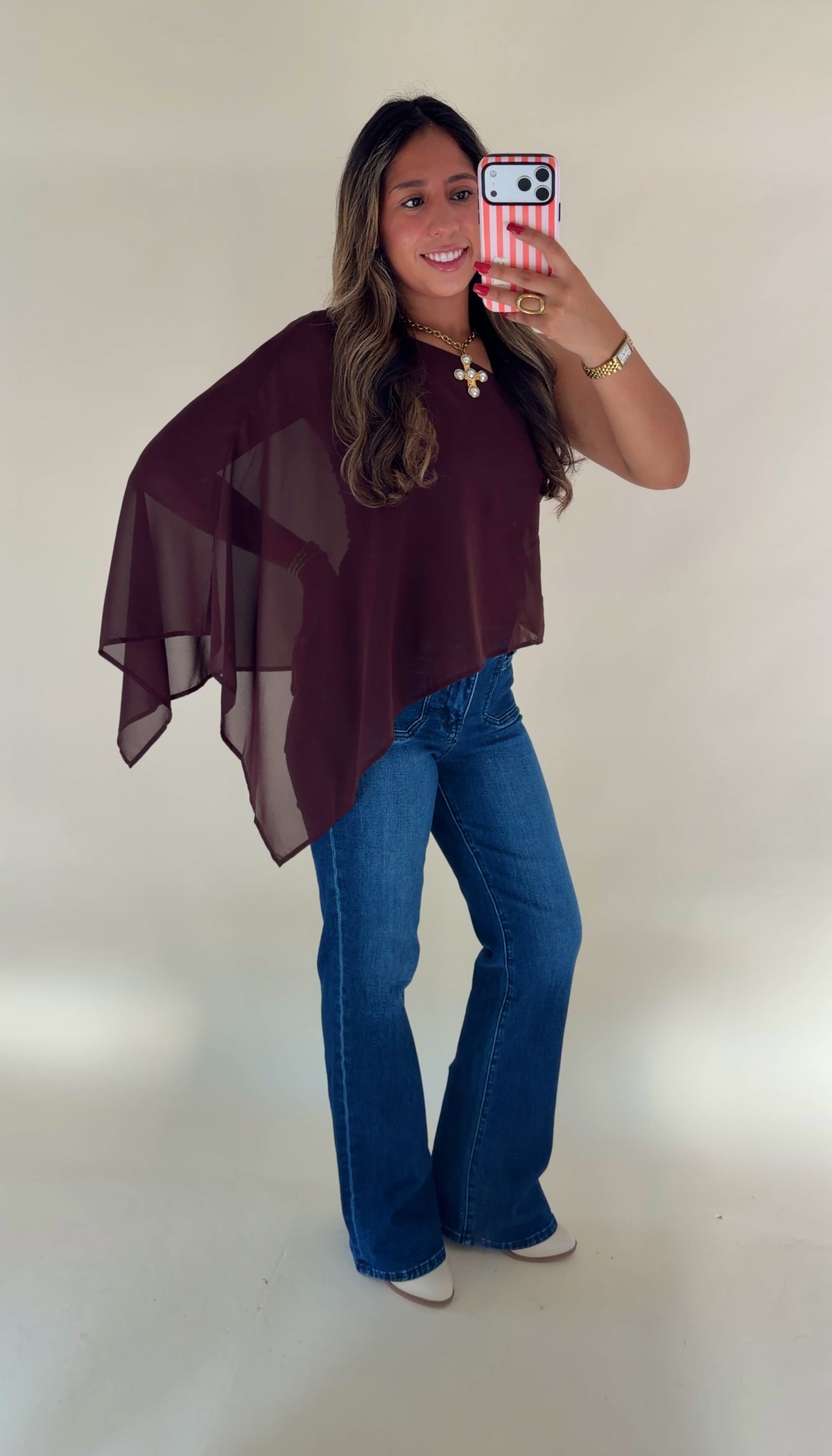 Chocolate Asymmetrical Chiffon Top