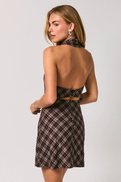 Espresso Plaid Mini Dress