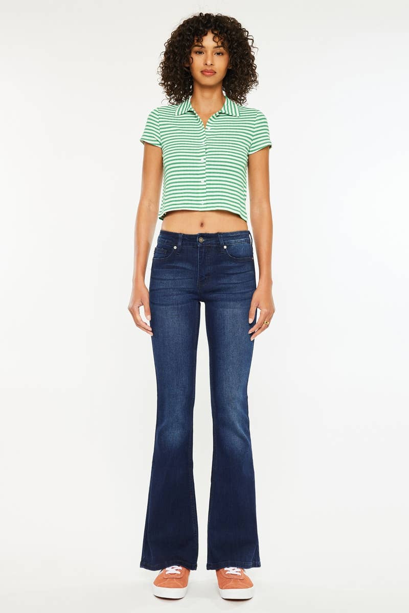 Dark Denim Mid Rise Flare Jeans