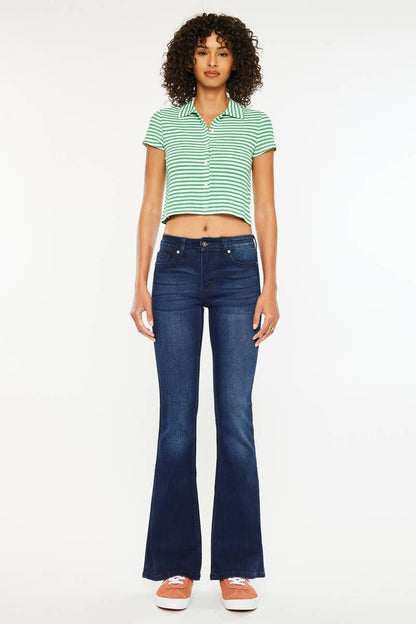 Dark Denim Mid Rise Flare Jeans