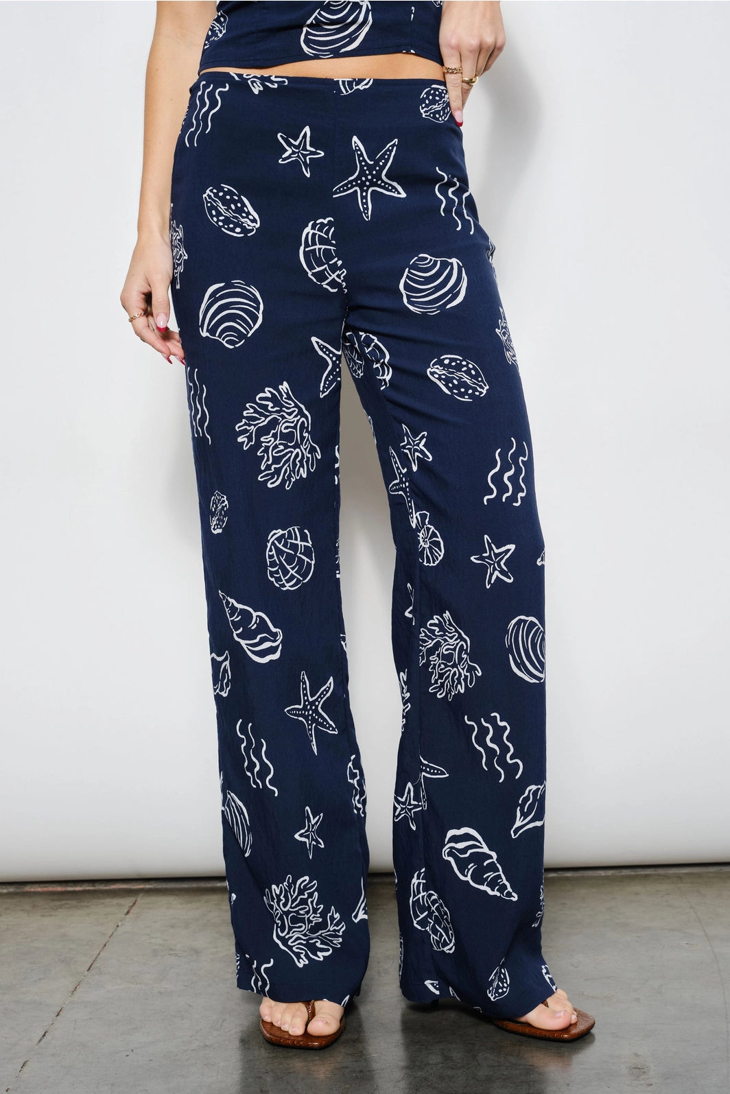 Navy Shell Print Pants