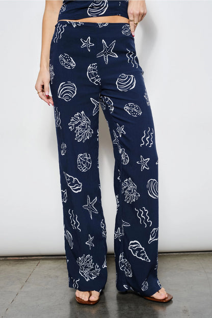 Navy Shell Print Pants