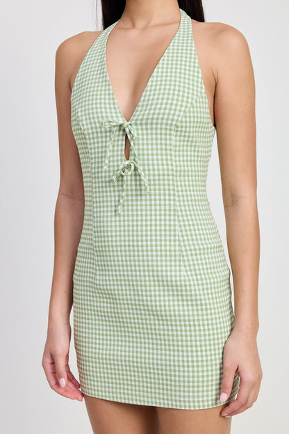 Olive Gingham Mini Dress