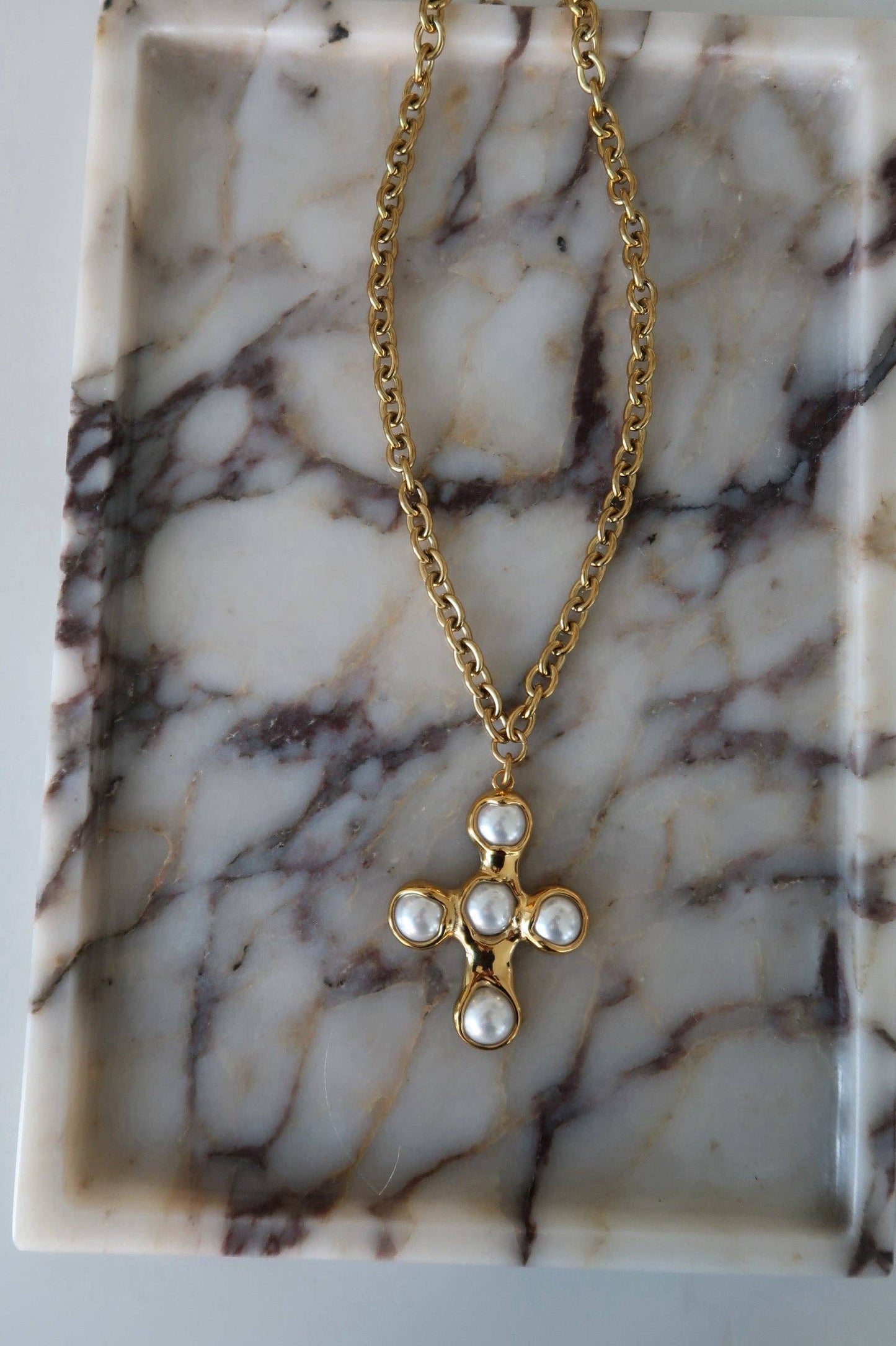 Chunky Pearl Cross Necklace