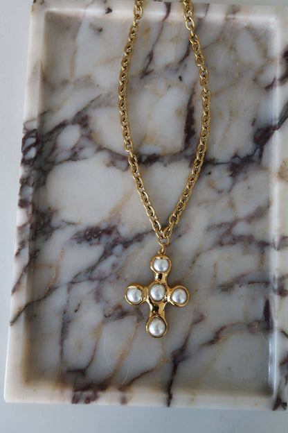 Chunky Pearl Cross Necklace