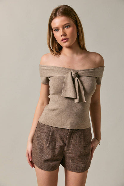Khaki Bow Sweater Top