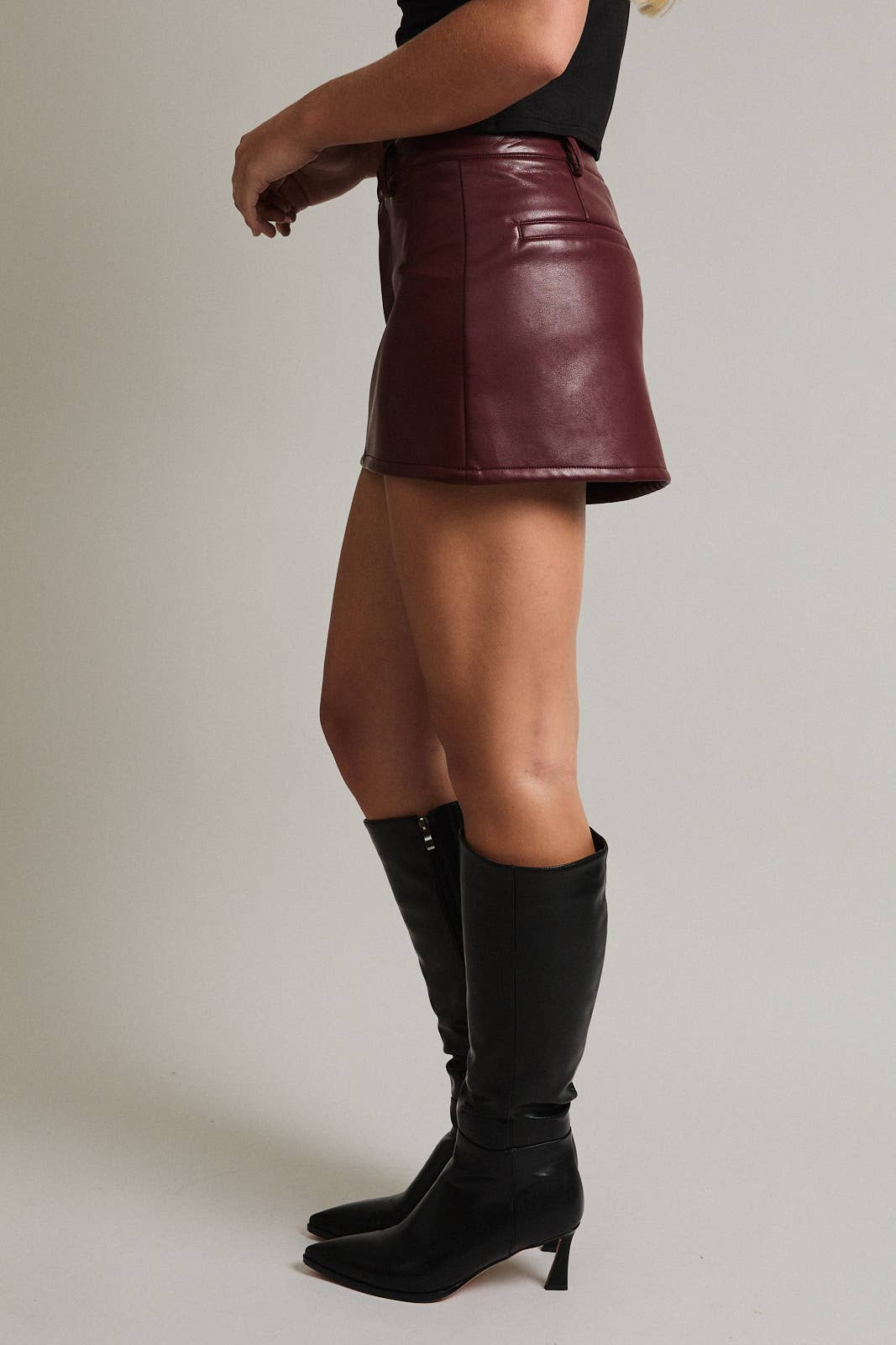 Burgundy Leather Mini Skirt