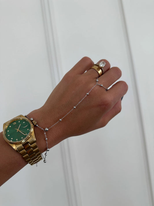 Beaded Hand Chain- Silver