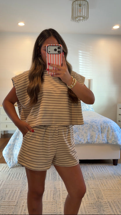 Tan/Brown Lounge Short Set