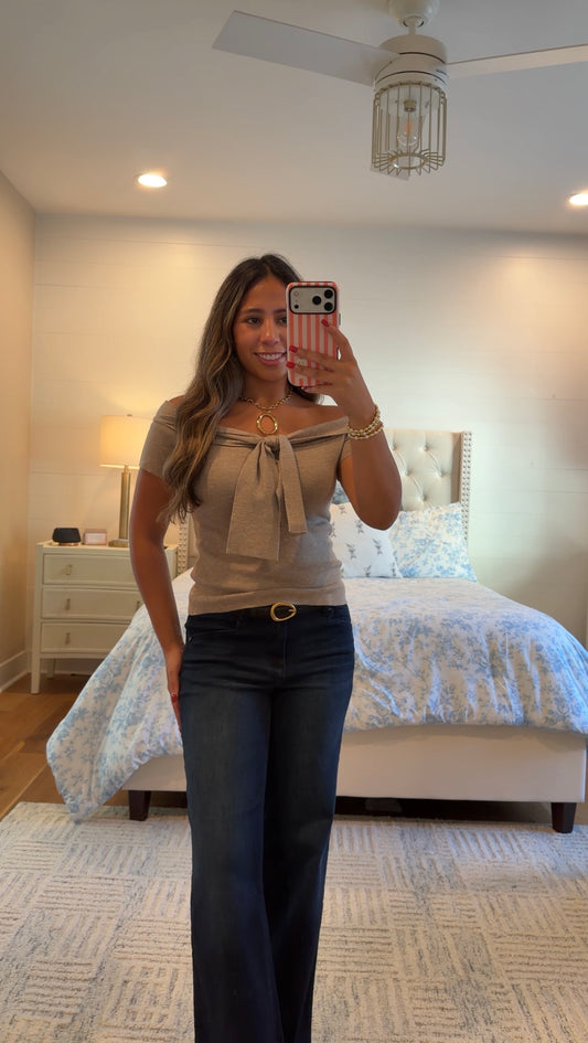 Khaki Bow Sweater Top