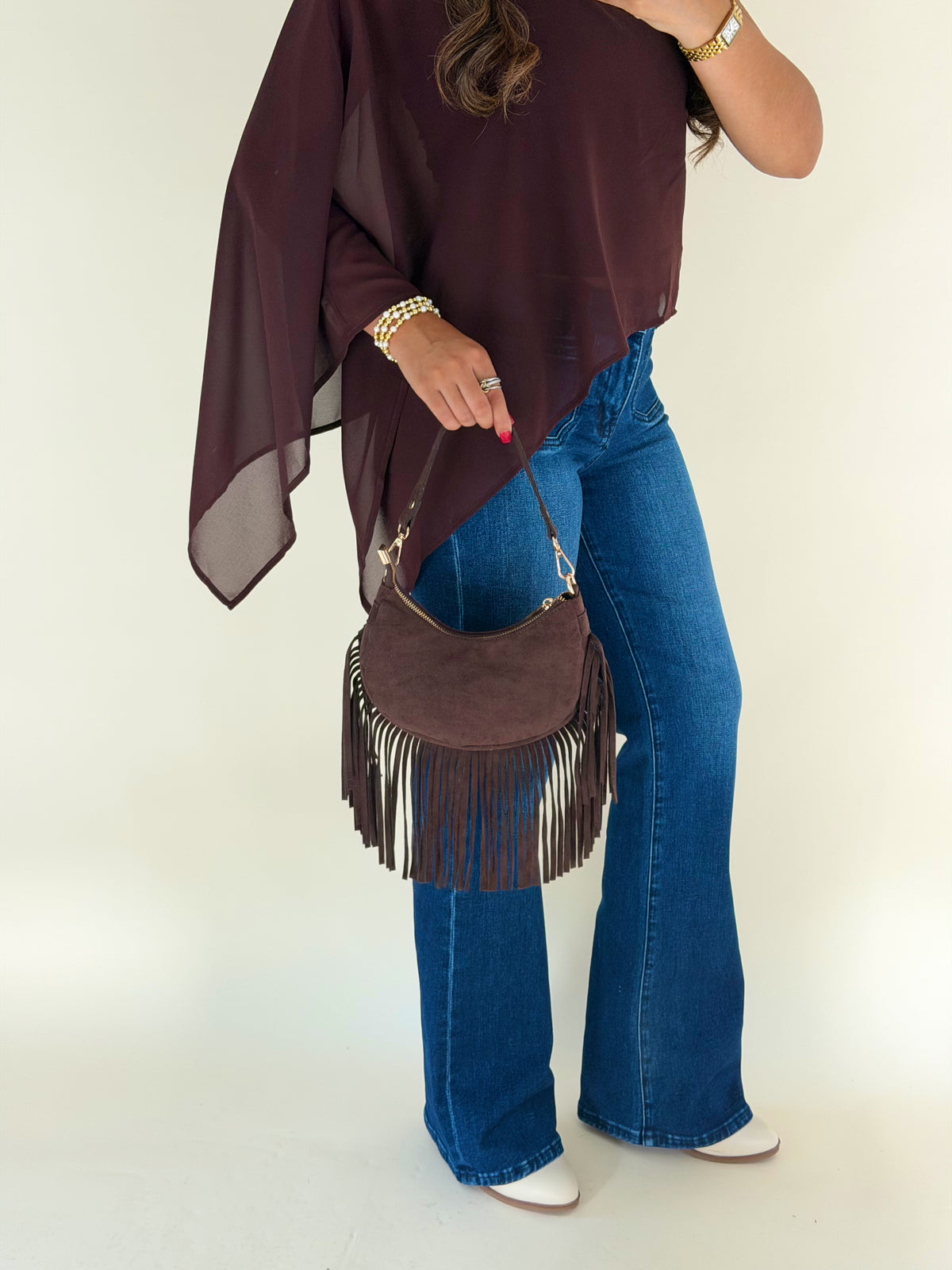 Chocolate Fringe Suede Bag