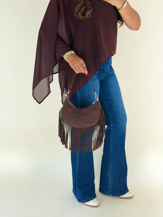 Chocolate Fringe Suede Bag