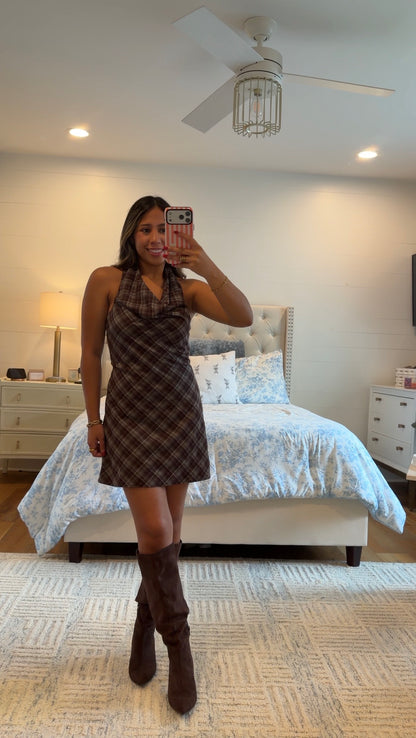 Espresso Plaid Mini Dress