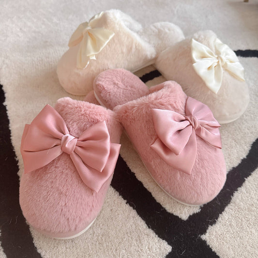 Pink Satin Bow Slippers