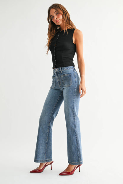 Patch Pocket Mini Flare Jeans