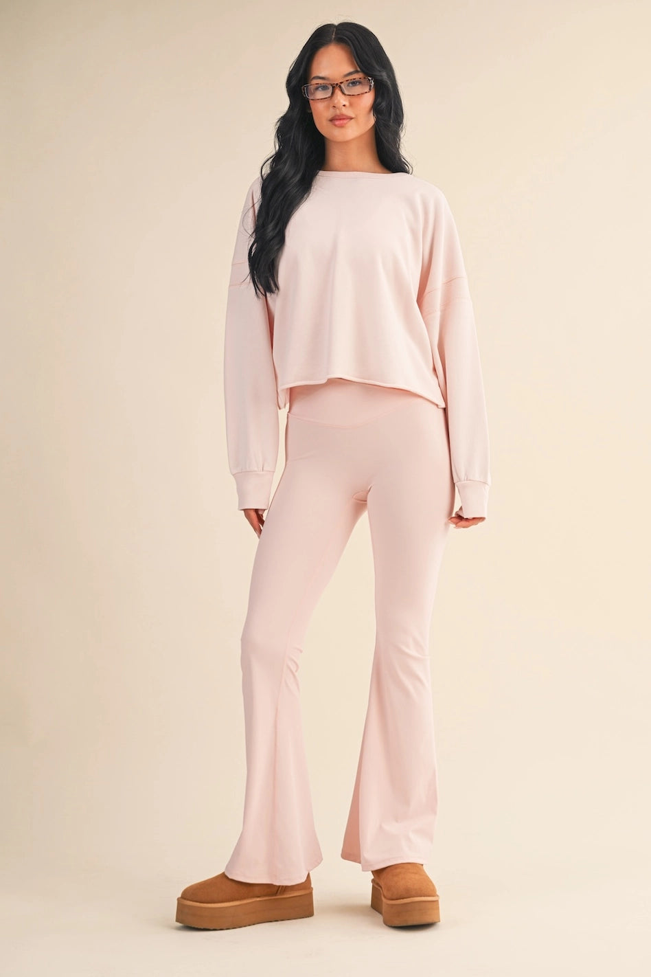 Oval Keyhole Long Sleeve Top- Pink
