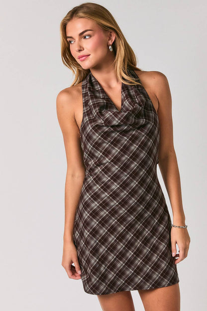 Espresso Plaid Mini Dress