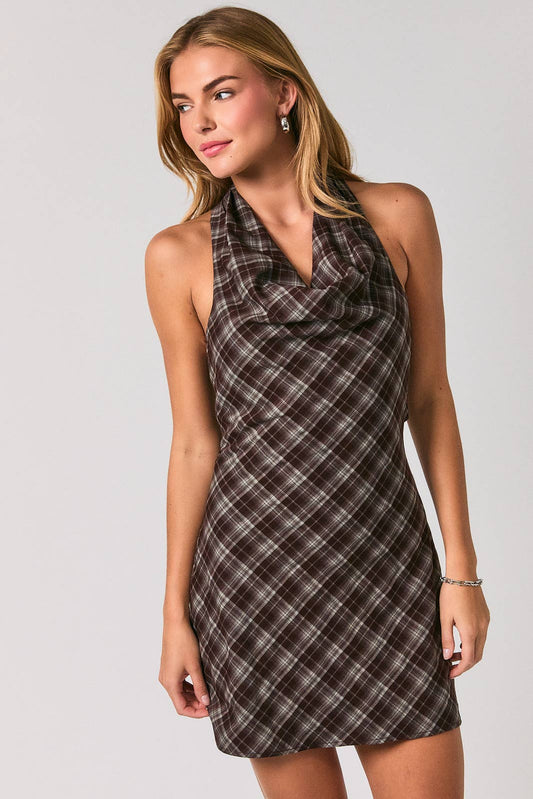 Espresso Plaid Mini Dress