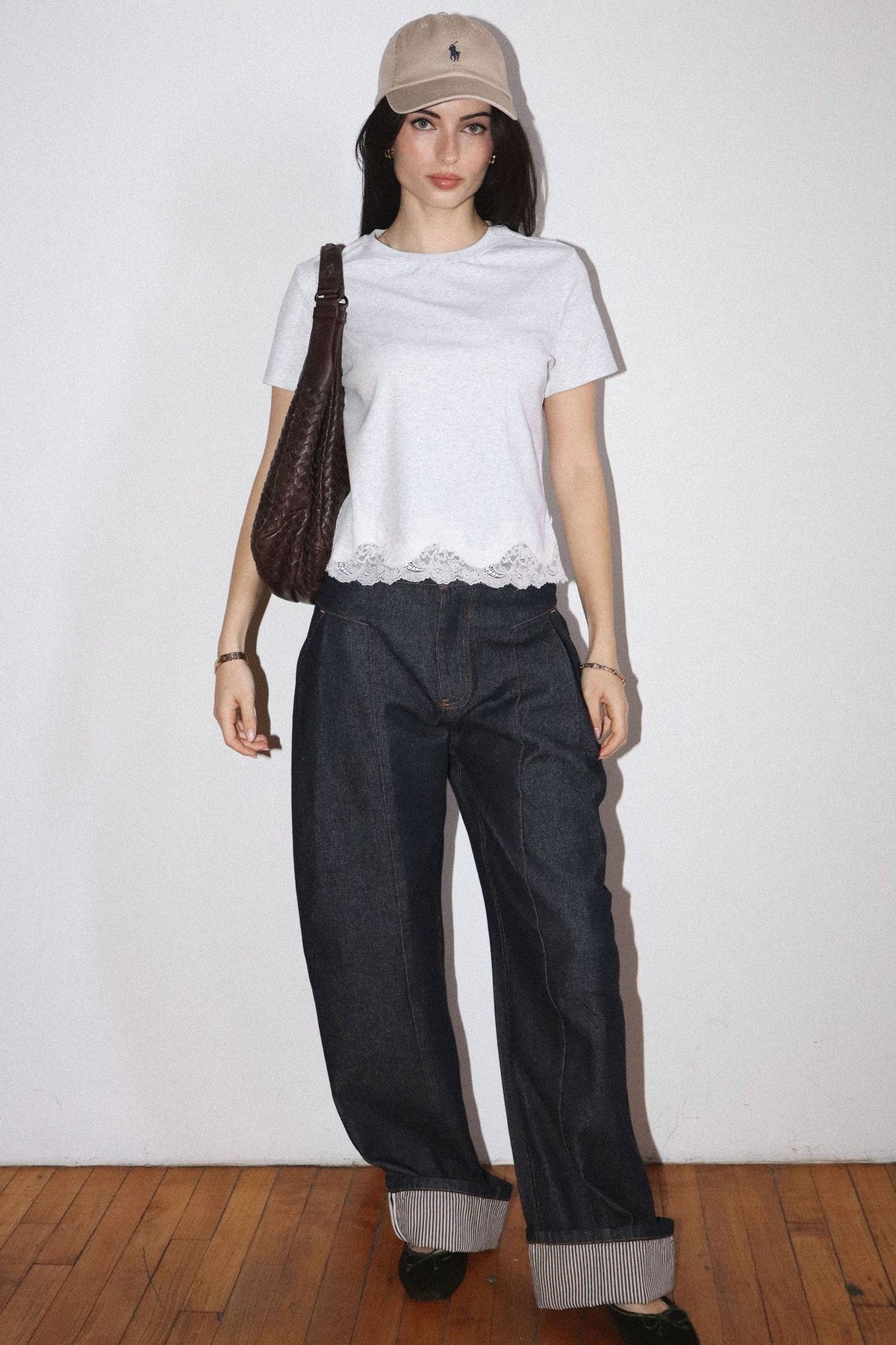 Grey Lace Trim Tee