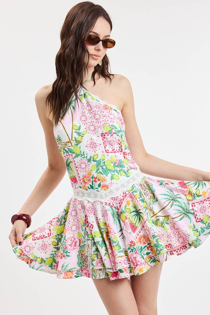 Pink Palm Mini Dress