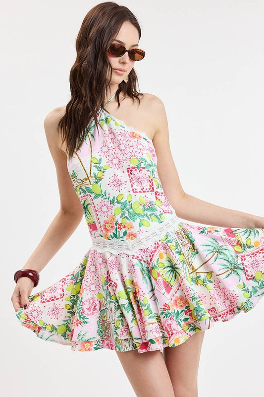 Pink Palm Mini Dress