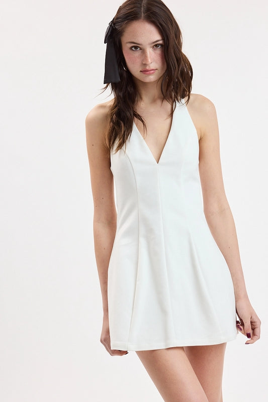 V-Neck White Mini Dress