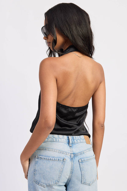 Black Silk Scarf One-Shoulder Top
