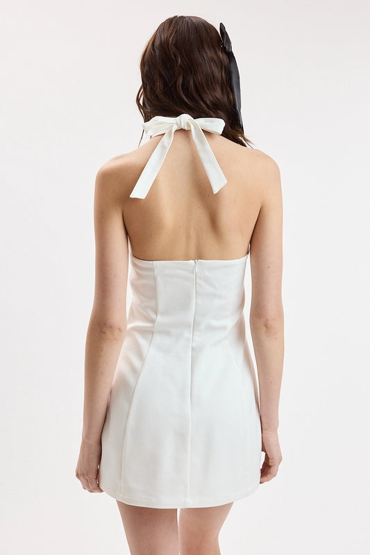 V-Neck White Mini Dress