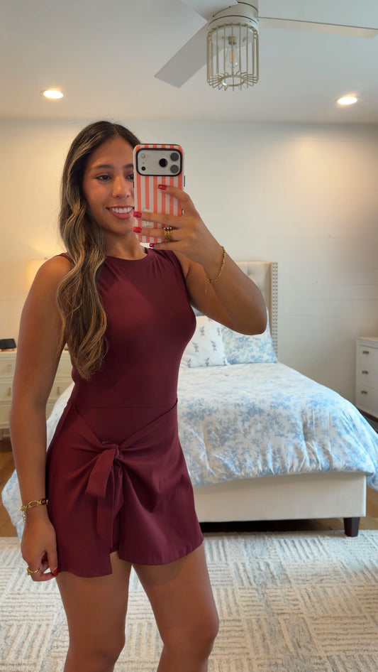 Burgundy Front Tie Wrap Dress