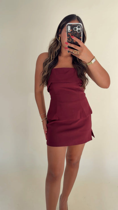 Maroon Tailored Strapless Top