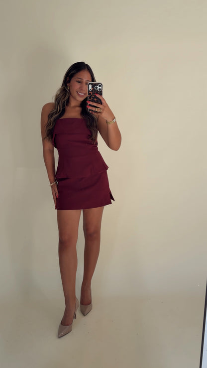 Maroon Tailored Strapless Top