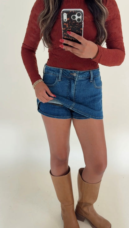 Ultra Mini Deep Denim Mini Skort