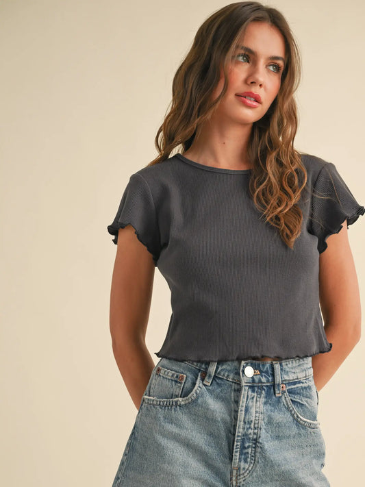 Charcoal Ruffle Sleeve Top