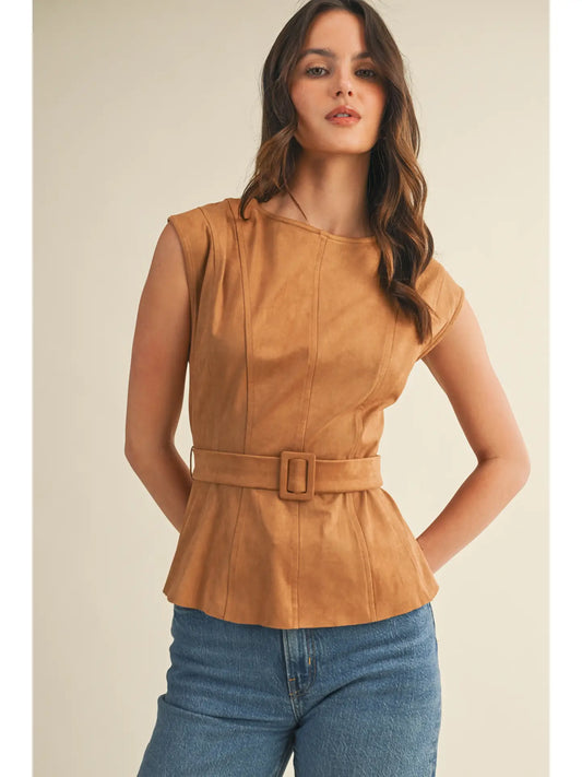 Suede Buckle Top