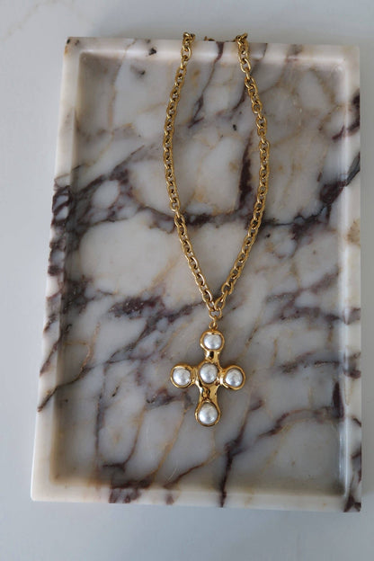 Chunky Pearl Cross Necklace
