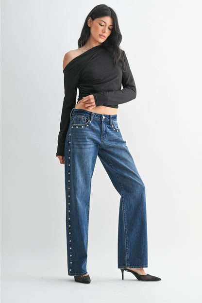 Studded Denim Low rise pants