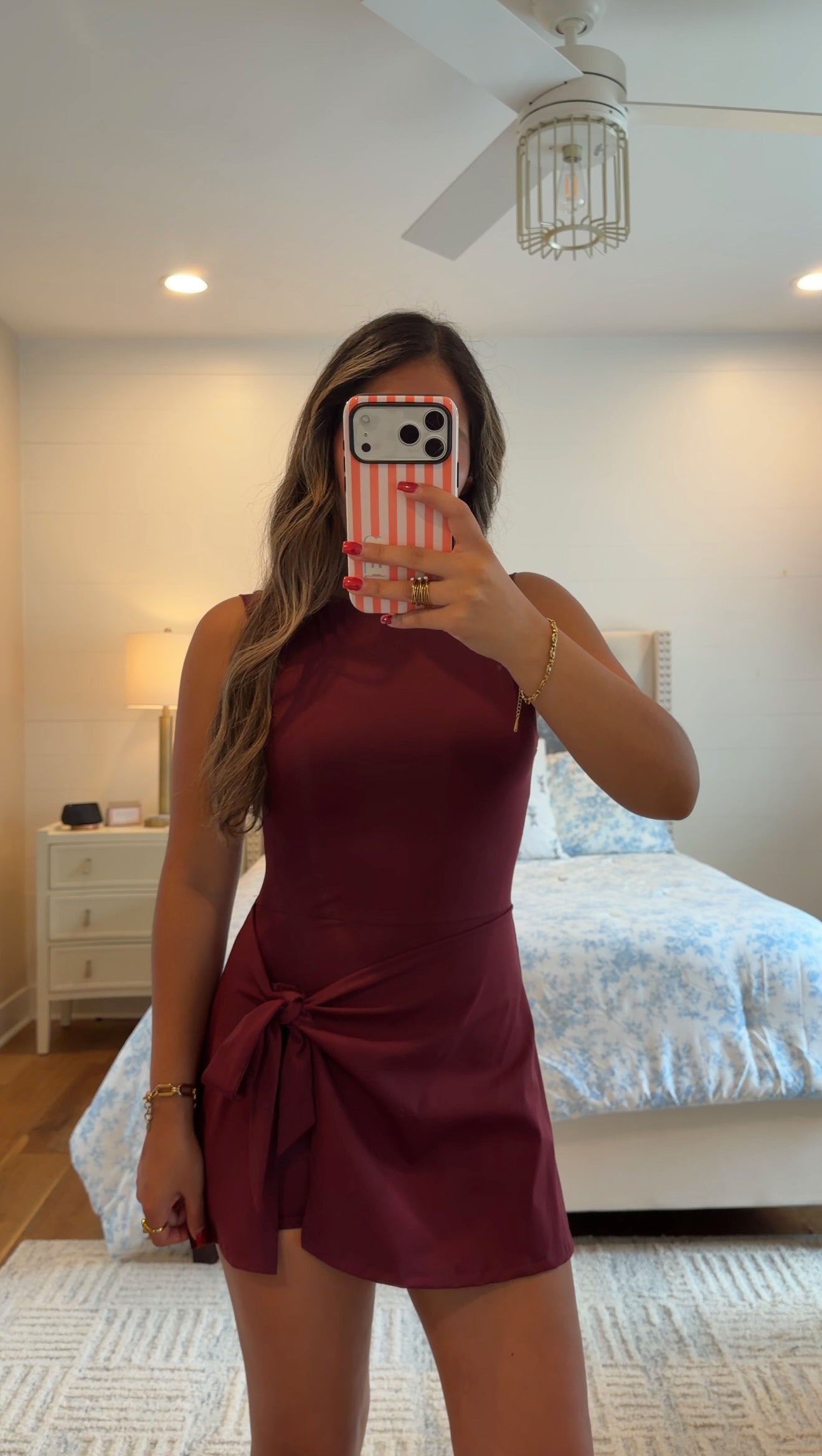 Burgundy Front Tie Wrap Dress
