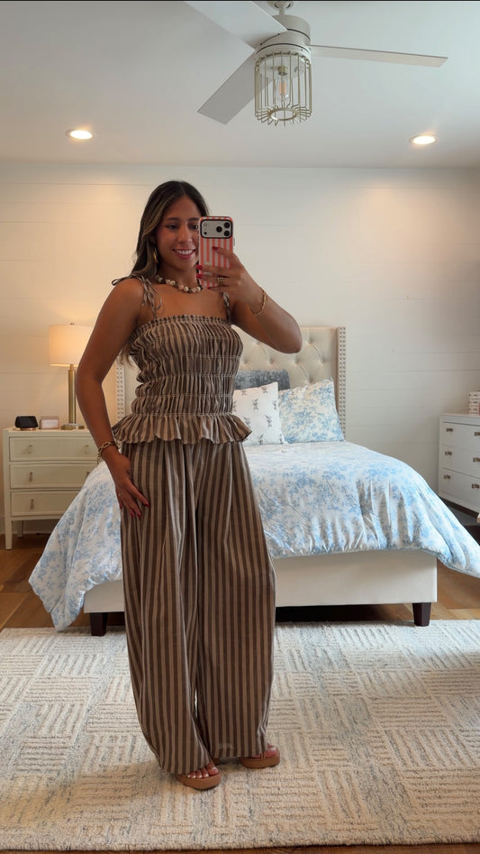 Mocha Striped Jumpsuit