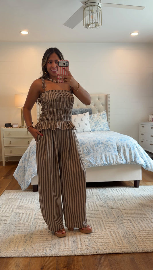Mocha Striped Jumpsuit