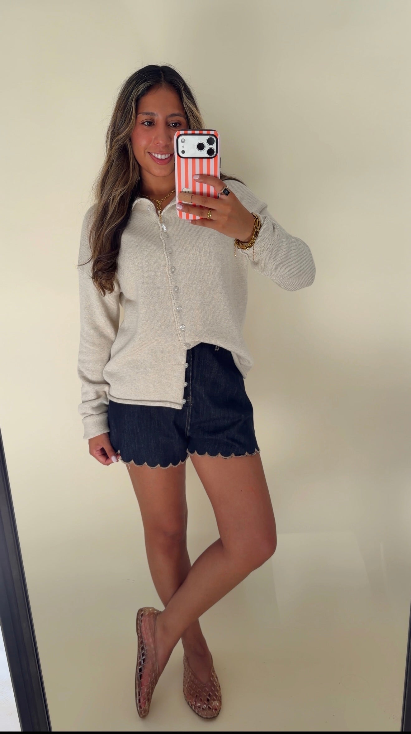 Dark Denim Scalloped Shorts