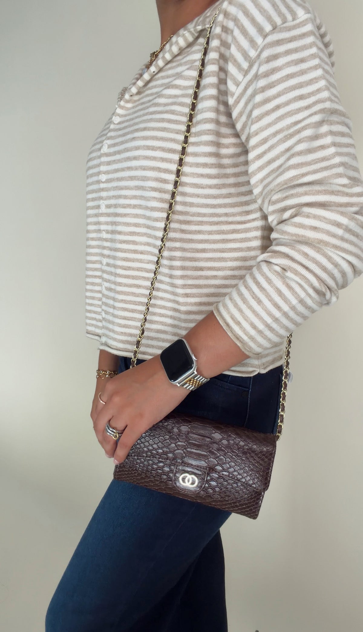 Brown Croc Flap Crossbody