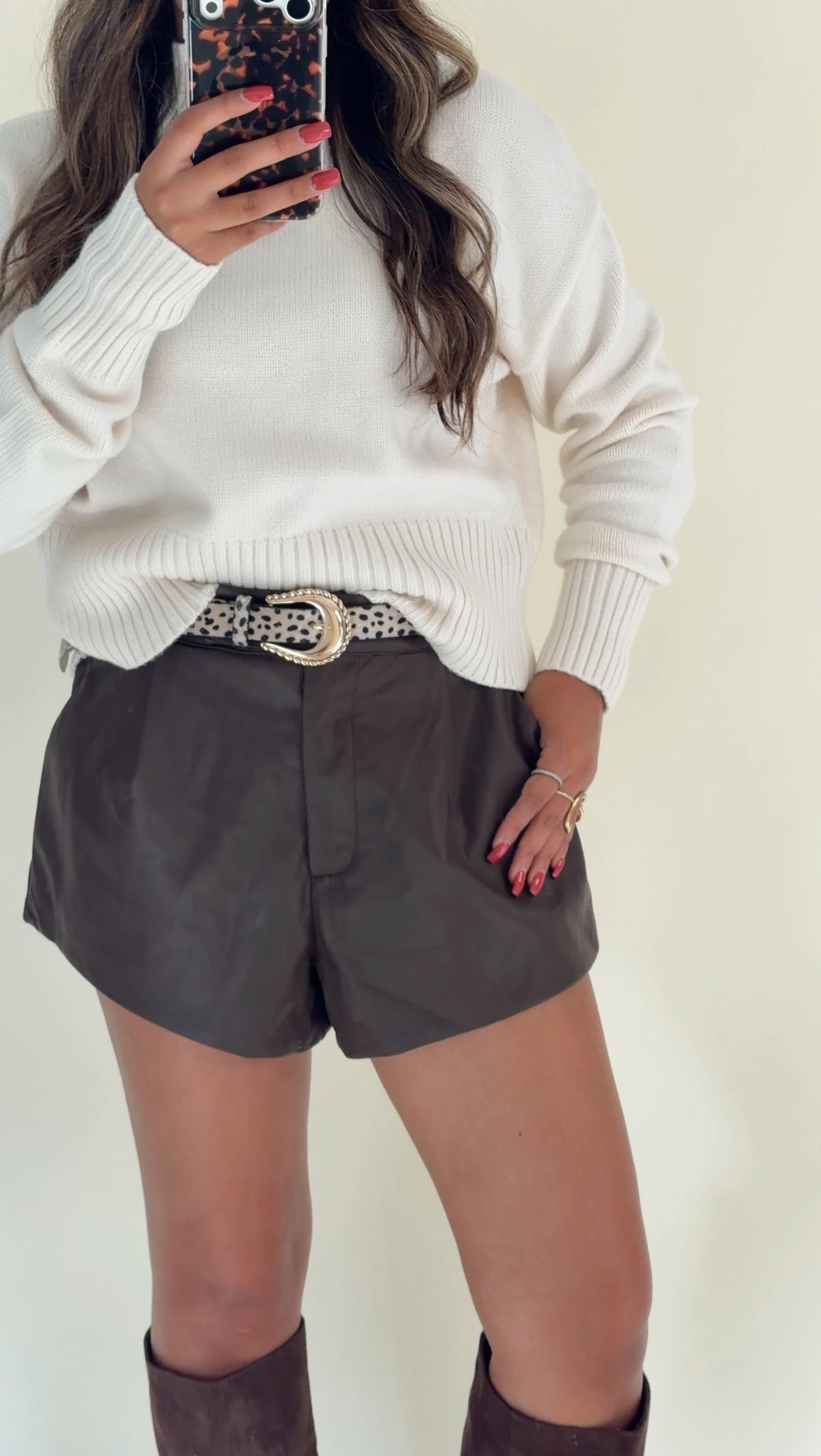 Brown Leather Shorts