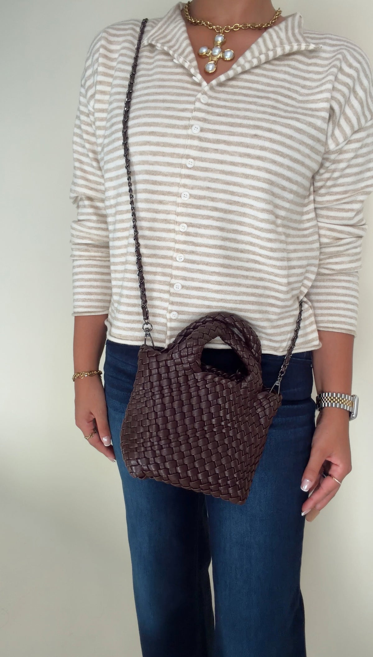 Dark Brown Woven Mini Bag