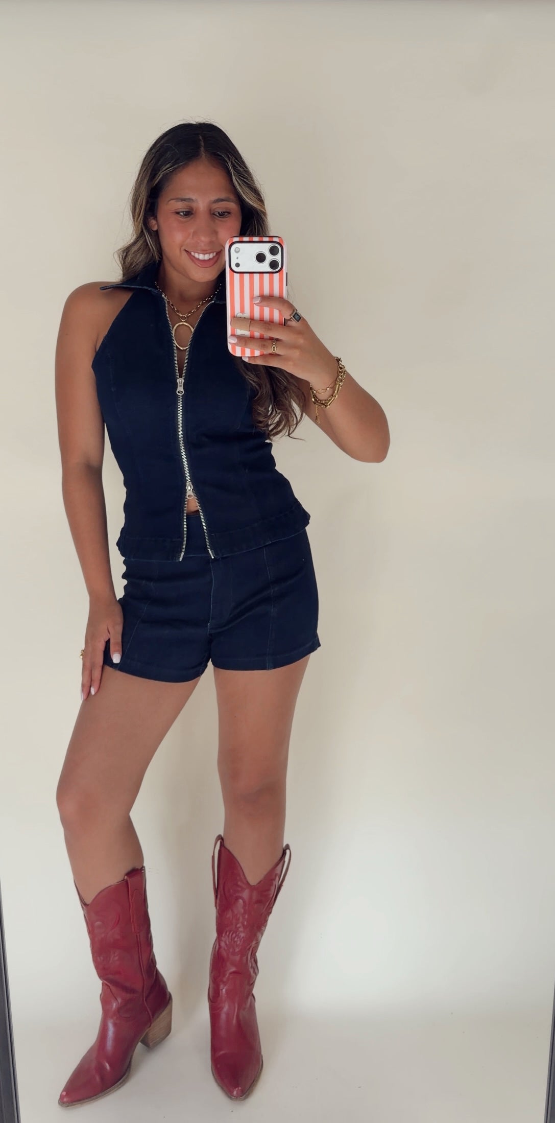 Double Zip Denim Set