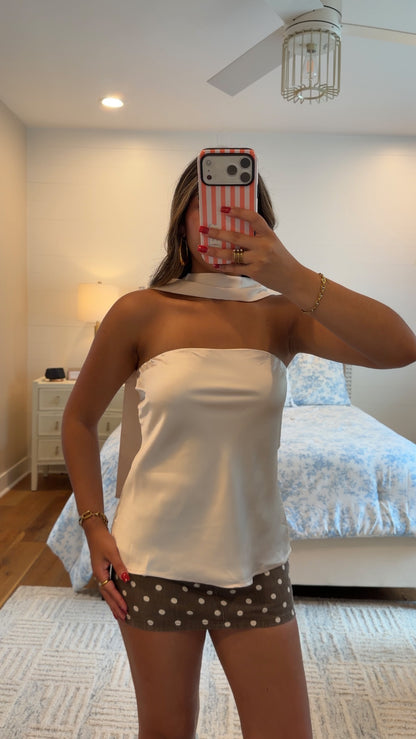 Ivory Satin Scarf Top